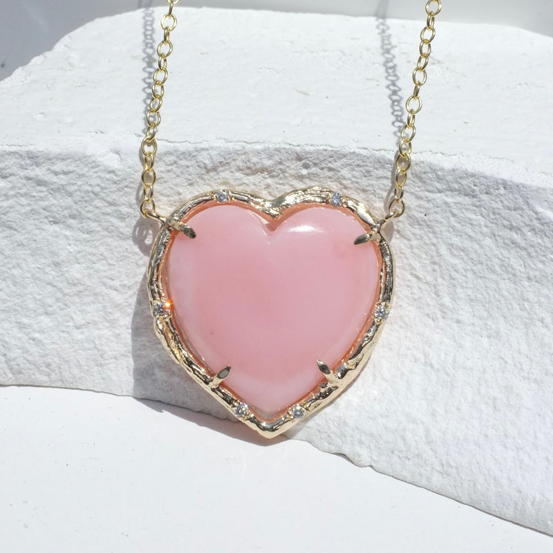Pink Opal  Heart Necklace