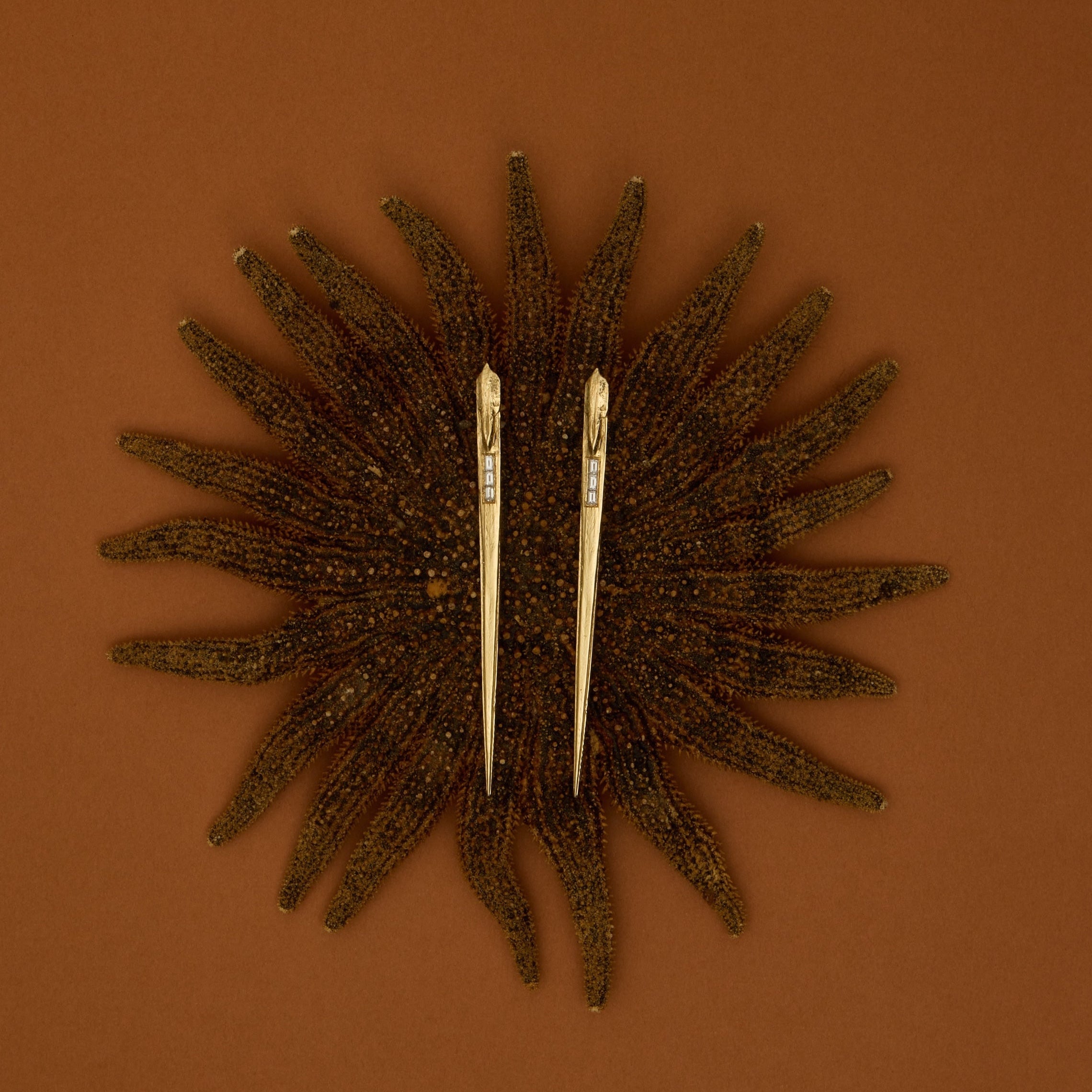 Earrings on an orange background