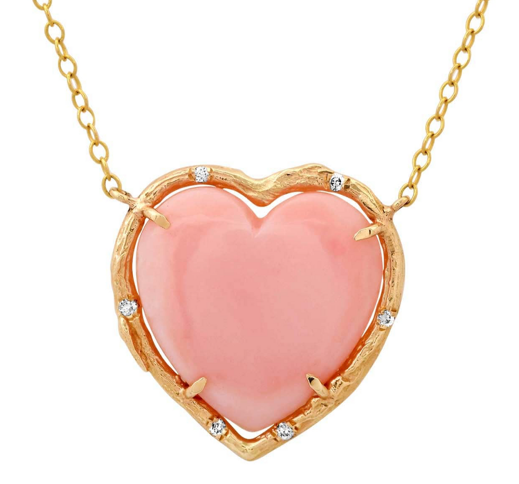 Pink Opal  Heart Necklace