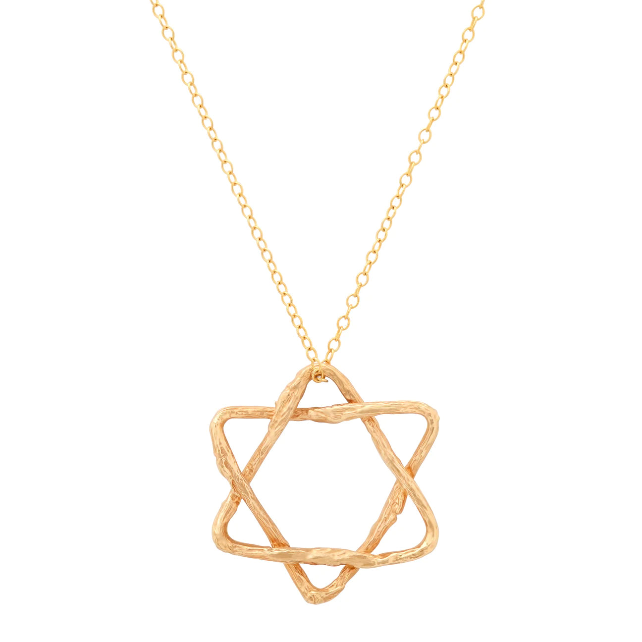 Gold star-shaped pendant on a chain against a white background