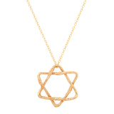 Gold star-shaped pendant on a chain against a white background