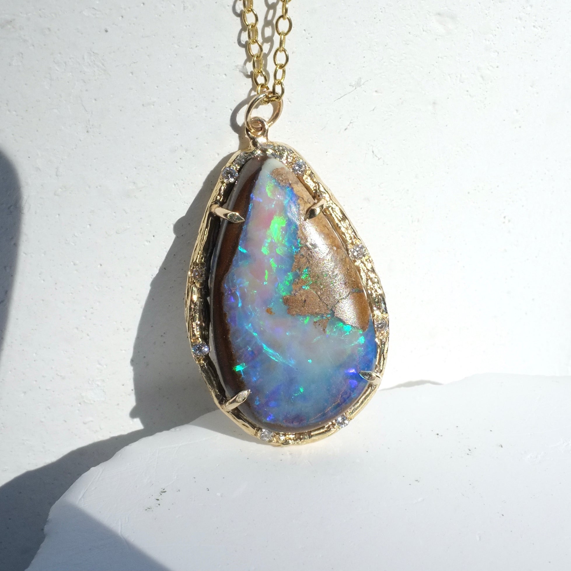 Opal Aquamarine Infinity Necklace - 14K White Gold |JewelsForMe