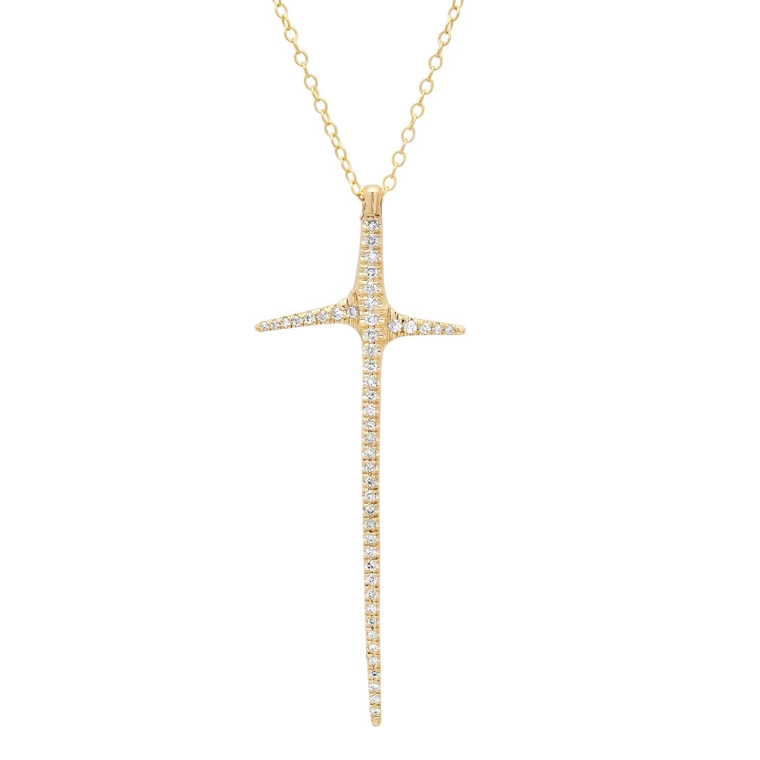 Gold necklace with white diamonds on white background