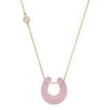Necklace with a pink pendant on a white background