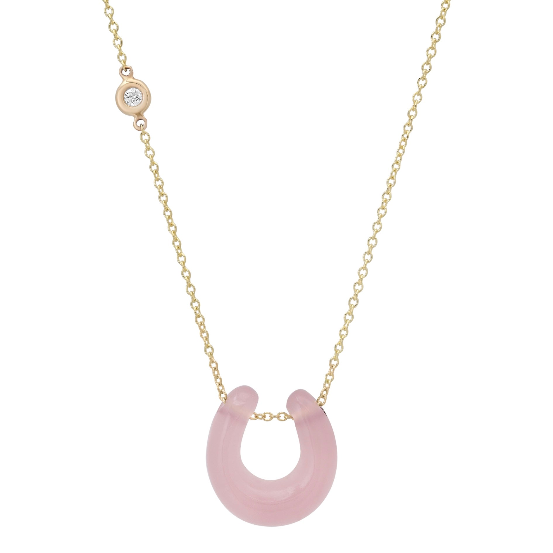 Necklace with a pink pendant on a white background