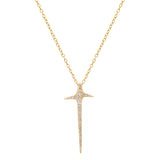 Gold cross necklace with diamonds on a white background