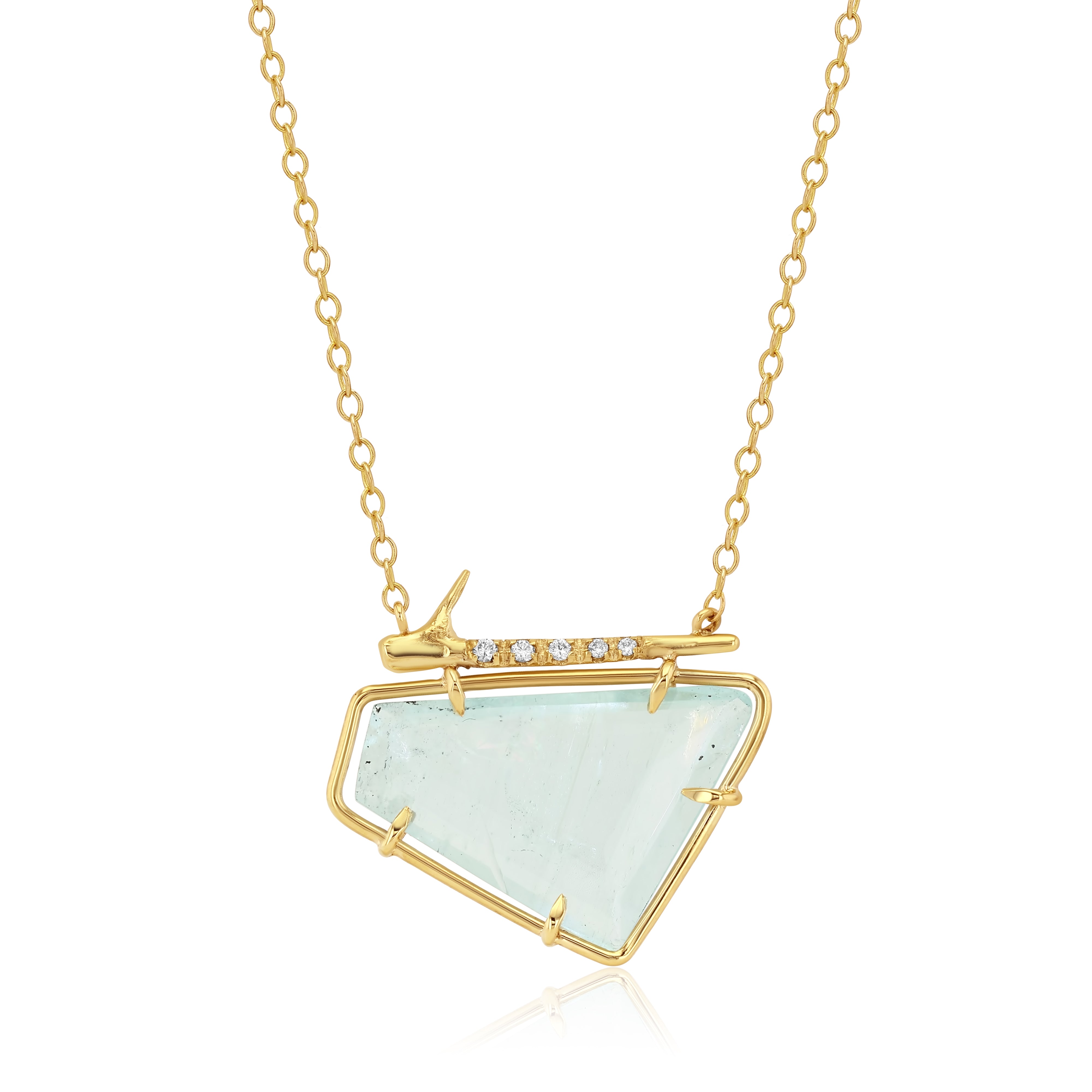 Aquamarine Horizontal Pavé Thorn Necklace photographed on a white background