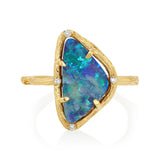 Boulder Opal Ring photographed on a white background