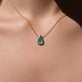 Brazilian Pear Emerald Willow Necklace photographed on a model