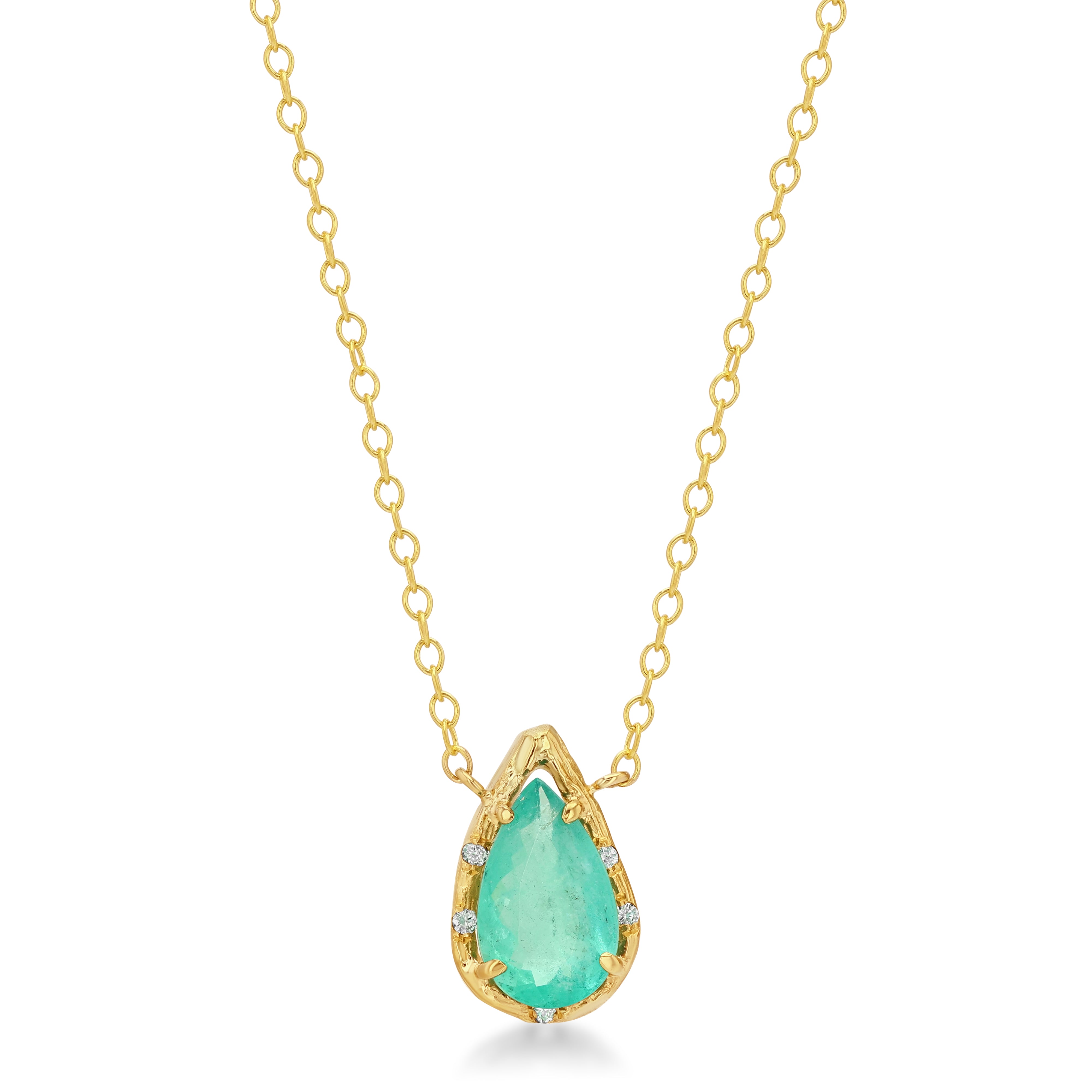 Brazilian Pear Emerald Willow Necklace photographed on a white background