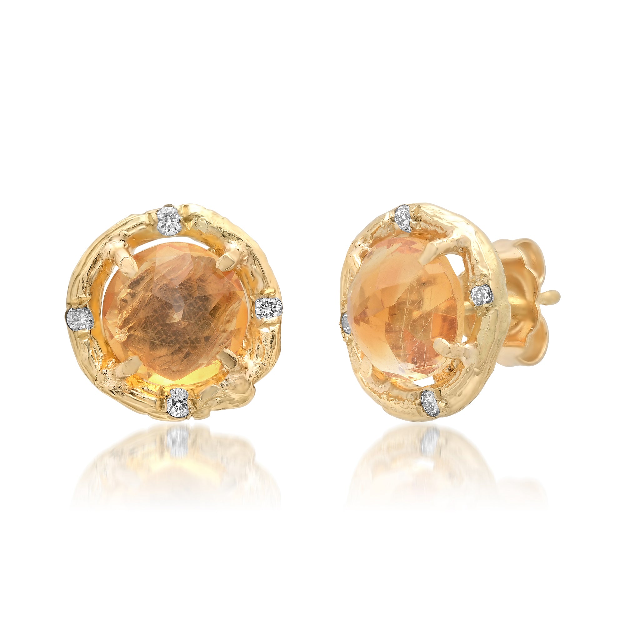 Natural citrine willow branch diamond earrings in 14k yellow gold by Elisabeth Bell Jewelry.