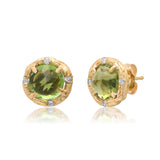 Green tourmaline willow branch diamond earrings in 14k yellow gold by Elisabeth Bell Jewelry.