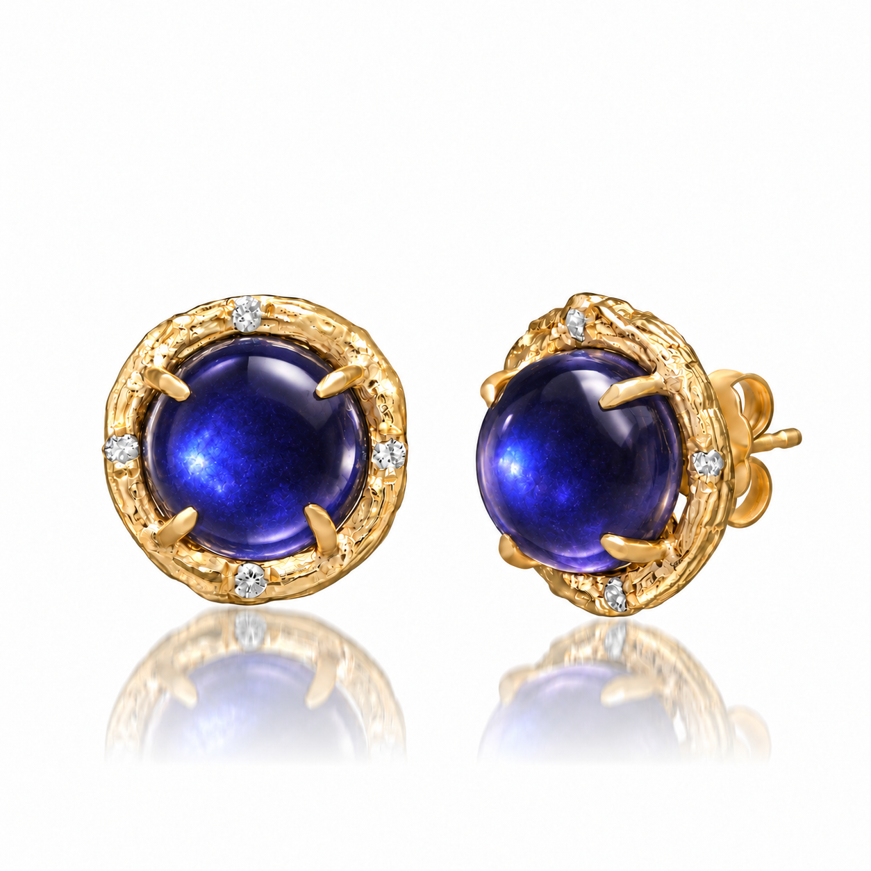 Iolite Pavé Round Stud Earrings photographed on a white background