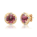 Rhodolite garnet willow branch diamond earrings handcrafted in 14k yellow gold by Elisabeth Bell Jewelry.