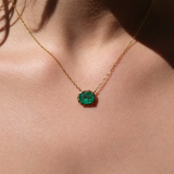 Zambian Cushion Emerald Willow Necklace photographed on a model