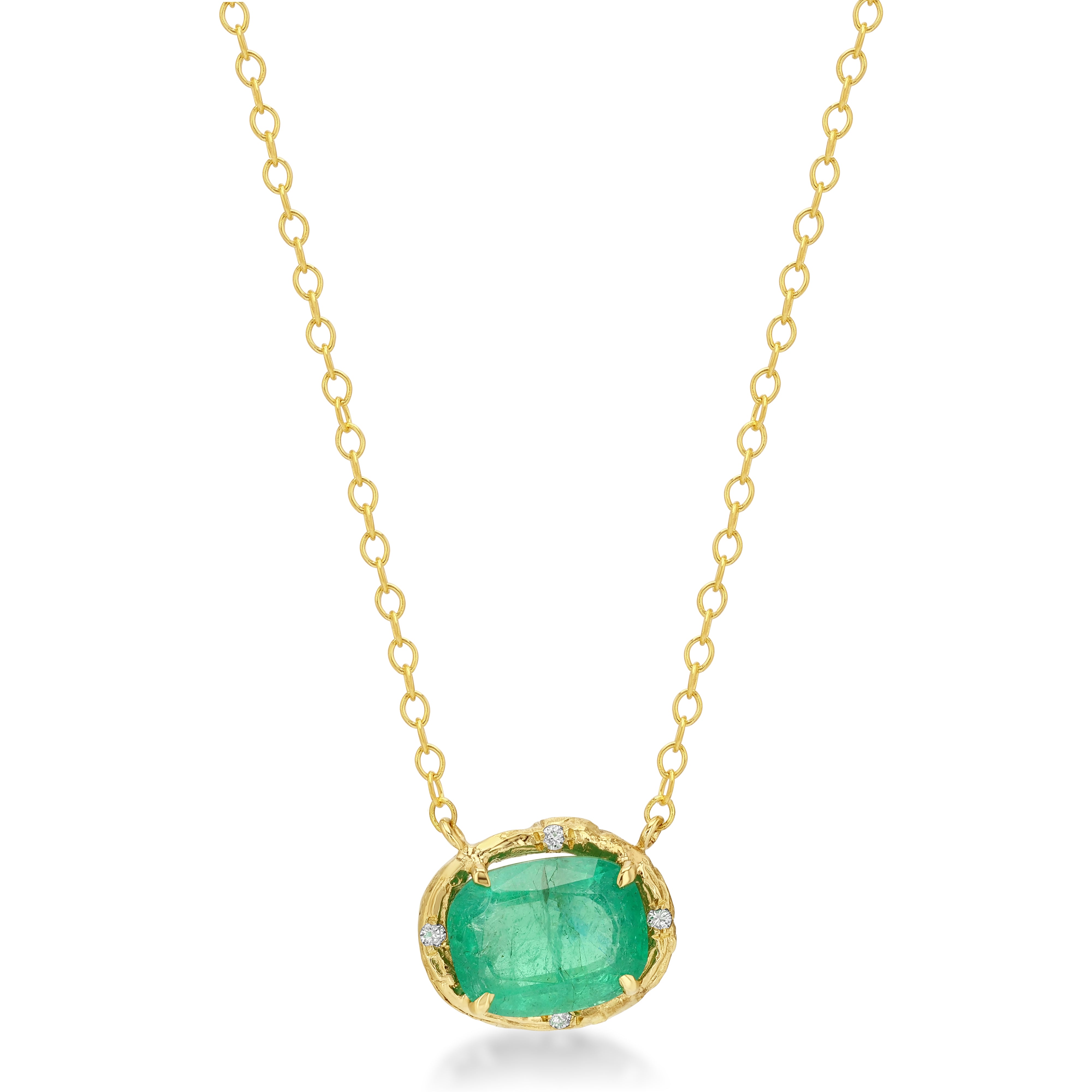Zambian Cushion Emerald Willow Necklace photographed on a white background