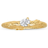 Gold ring with a diamond on a white background