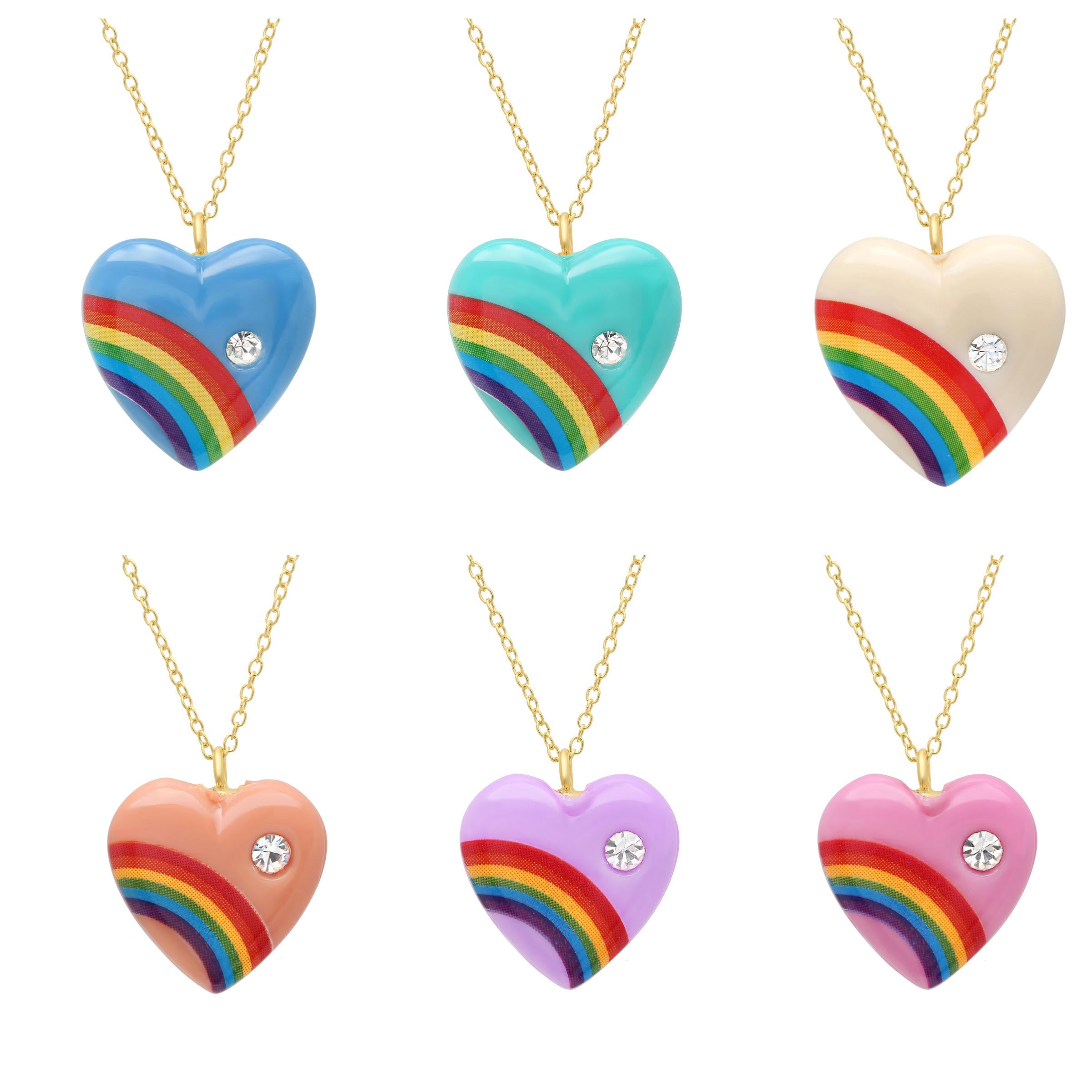 Rainbow Heart Charms Puffy Heart Balloon Enamel Charms Gold Heart